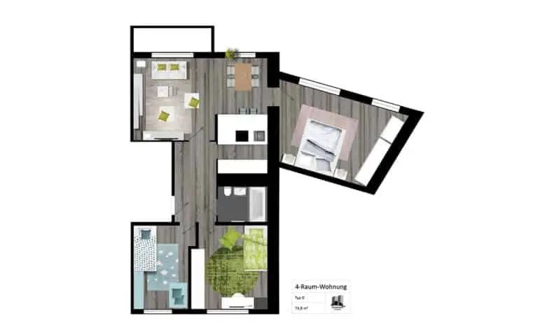 Grundriss der 3-Zimmer-Wohnung im Wohnpark Friedberg, Neuer Friedberg 15, 98527 Suhl