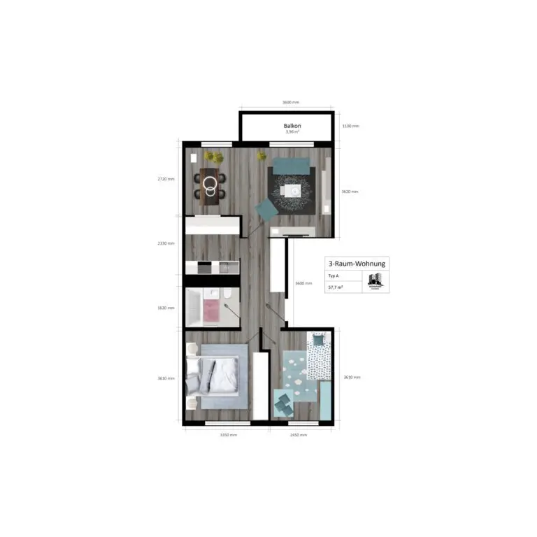 Grundriss der 3-Zimmer-Wohnung im Wohnpark Friedberg, Neuer Friedberg 50, 98527 Suhl