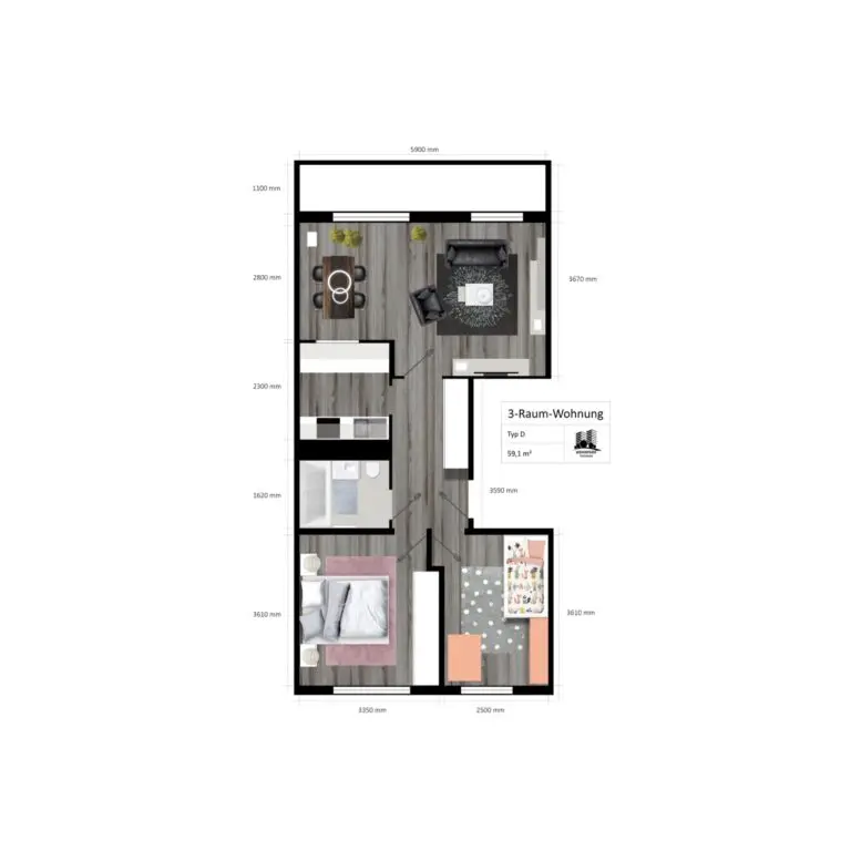Grundriss der 3-Zimmer-Wohnung im Wohnpark Friedberg, Neuer Friedberg 27, 98527 Suhl