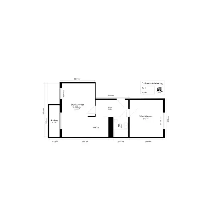 Grundriss der 2-Zimmer-Wohnung im Wohnpark Friedberg, Neuer Friedberg 27, 98527 Suhl