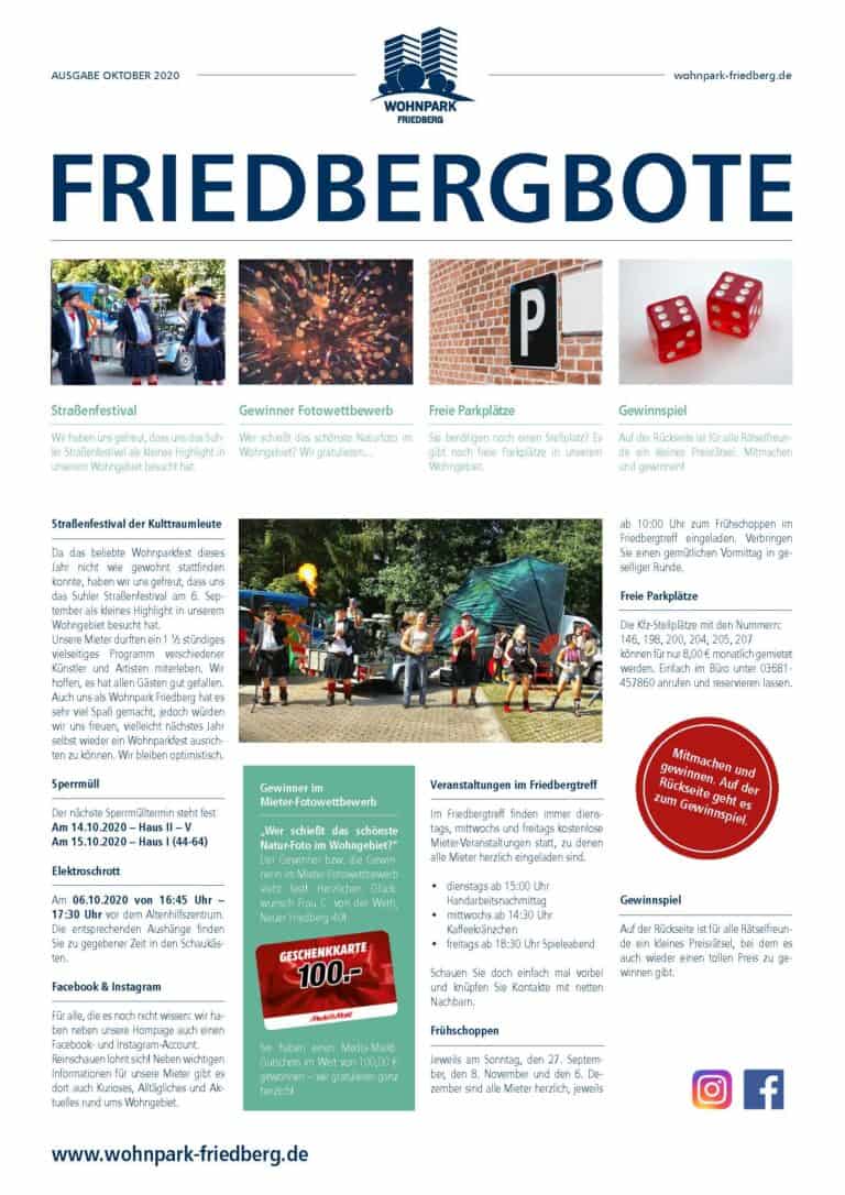 Titelseite des Friedbergboten Oktober 2020